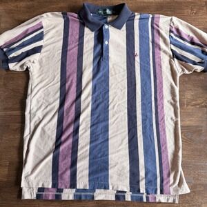 Vintage Knights of the Round Table Mens XL Polo Vertical Stripe Navy Purple 90s